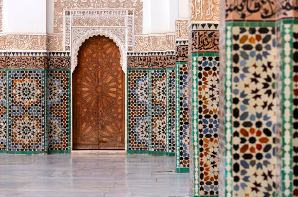 beautiful typical moroccan tiles in the madrasa marocco
