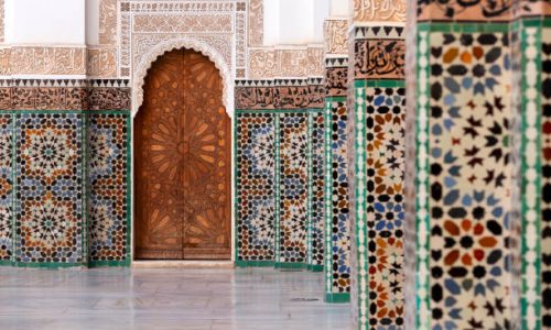 beautiful typical moroccan tiles in the madrasa marocco